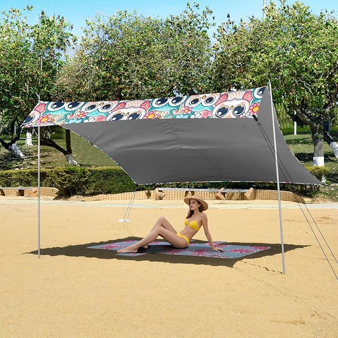 Camping Sun Shelters Little Cute Owl and Flowers Beach Canopy 126 * 110.2in