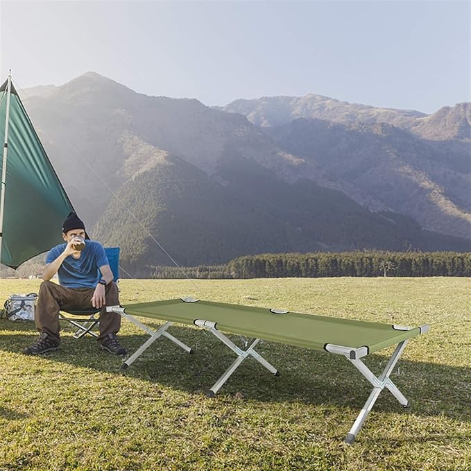 Portable Military-Style Folding Camping Cot with Carrying Bag - Army Green