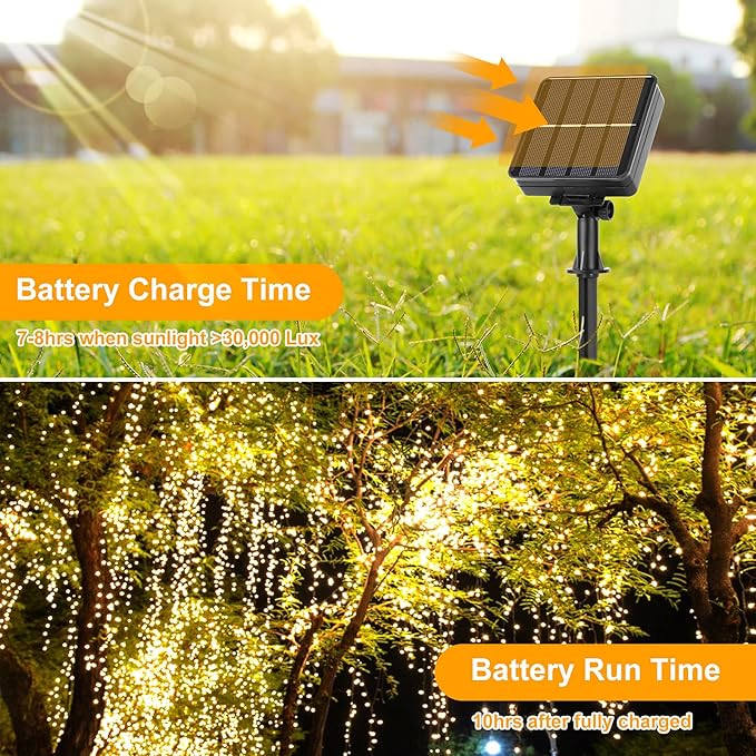Extra-long 288FT 800LED Solar Fairy String Lights 4-Pack 72FT 200 LED Outdoor Twinkle Lights Waterproof 8 Lighting Modes Warm White Copper Wire Lights for Deck Backyard Tree Garden Fence Pool Party