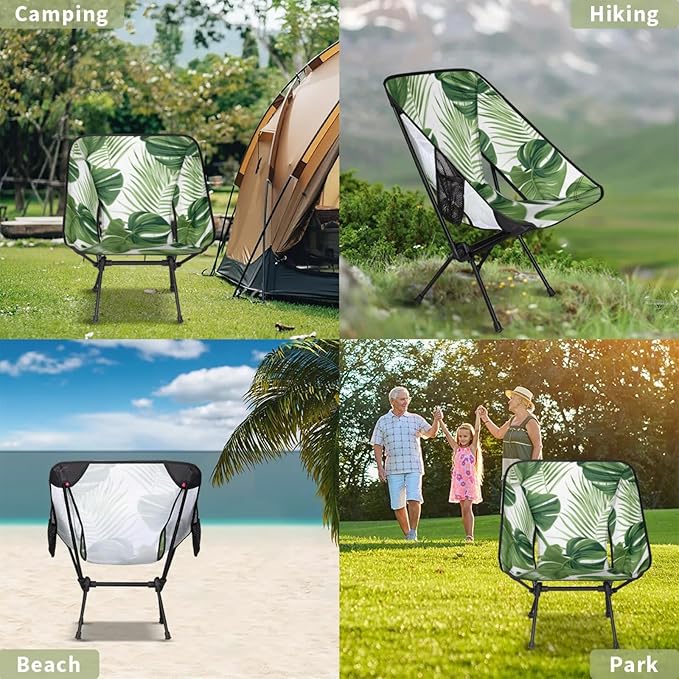 Honeybaby Folding Camping Chair Tropical Palm Leaf Print Camping Chairs Lightweight Portable Chair Outdoor Foldable Chairs for Camping Travel Picnic Beach Hiking