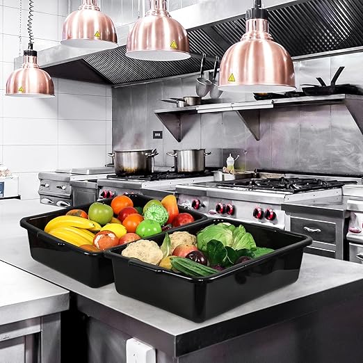 24 Liters Commercial Plastic Meat Tub Bus Box Black Bus Bin/Bus Totes Set of 4