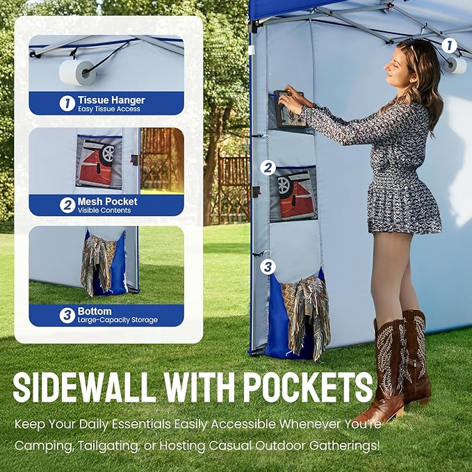 CROWN SHADES Canopy Tent 10 x 10 Foot Portable Pop Up Outdoor Shelter with Pocket Sidewall Push Center Lock UV Protection and Carry Bag Navy Blue