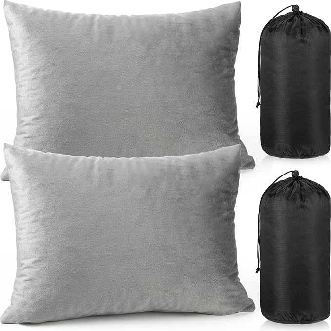 2 Pack Camping Pillow for Sleeping Shredded Memory Foam Travel Pillow with Storage Bag Compressible Portable Pillow for Outdoor Camp Backpacking Hiking Essential Gear(GreyMedium)