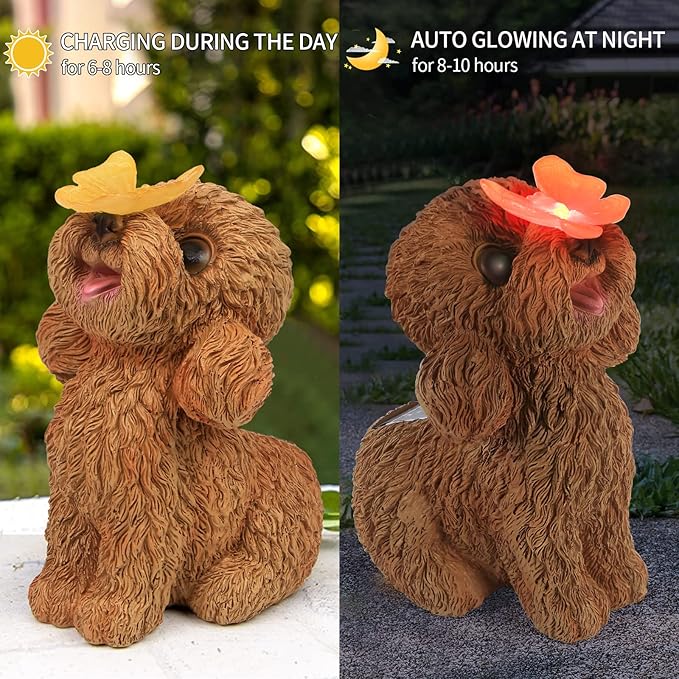 Dog Statues Outdoor Decor Solar Lights Outdoor Statue Garden Decorations Solar Dog Ornaments for Patio Lawn Yard Art Decoration Housewarming Garden Gift
