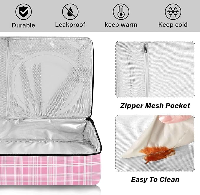 Casserole Carrier Pinkish LinesInsulated Casserole Carrier for Hot or Cold Food Thermal Lunch Tote for Potluck Parties Picnic Beach Fits 9 x 13 Inches Baking Dish
