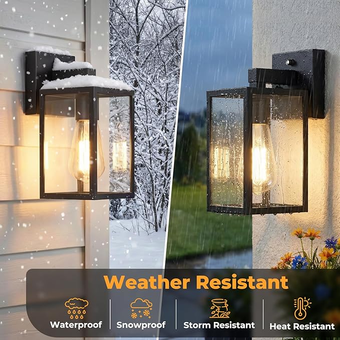 FOLKSMATE 2 Pack Dusk to Dawn Outdoor Wall Light Fixtures Exterior Porch Light Waterproof Wall Sconces Lanterns Sensor Lighting Wall Mount for House Doorway Garage Black