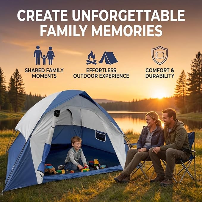 XL 4 Person Dome Camping Tent Double Layer Waterproof Removable Rain Fly for Outdoor Hiking Fishing