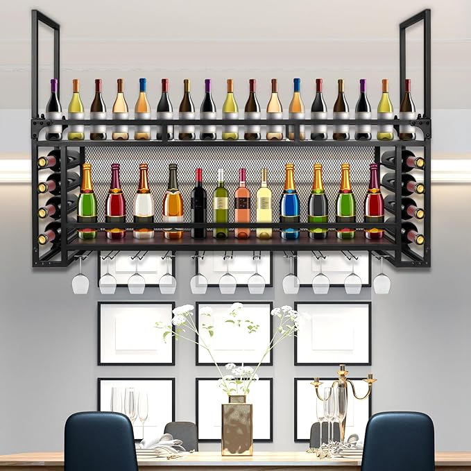 Wall Mounted 2 -Tiers Bottle Display Rack Hanging Shelf 59.06x21.65x11.81inch Large Bottles Display Shelf for Bar Restaurant Indoor