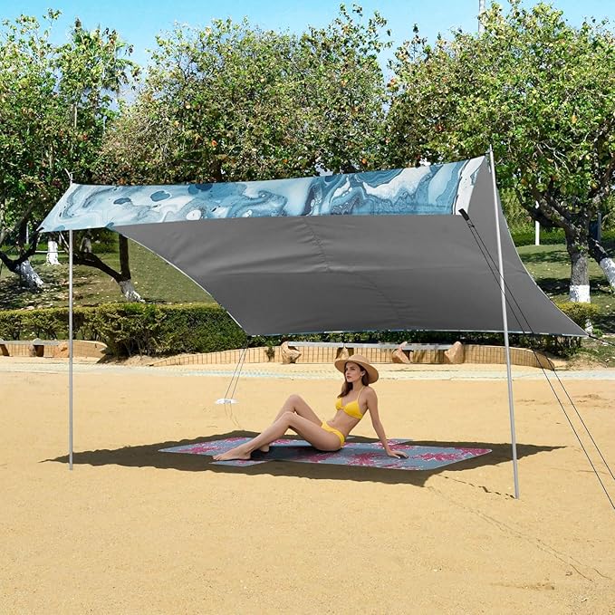 ALAZA Blue Marble Watercolor Beach Tent Sun Shelter UPF50+ Protection Beach Shade Canopy w/ 4 Sandbags for Outdoor Camping Fishing Backyard Fun Picnic 10x9 ft