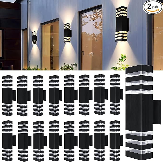 16Pack 15inch Outdoor LED Wall Lights18W Outdoor Up&ampDown Wall Light Aluminum Body 4000K Day White Waterproof IP65 Outside Wall Lights 1800LM Outdoor Wall Mount Lights for Wall porch Garage Garden