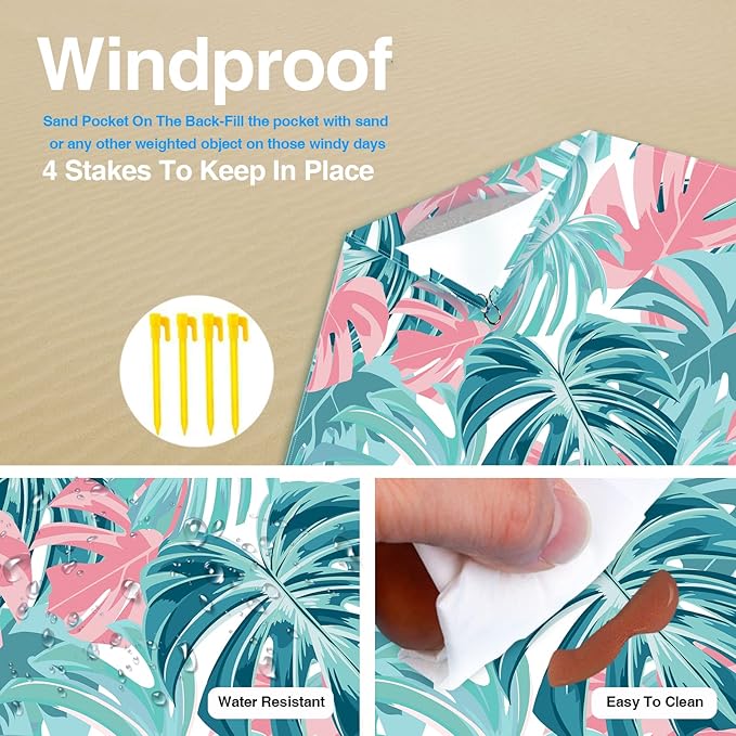 Beach Blanket Waterproof Sandproof Beach Mat Oversized 79 X 83 Inch for 4-6 Adults Lightweight Picnic Blanket Portable Picnic Mat for Outdoor Travel Camping Hiking with 4 Stakes &amp 4 Corner Pock