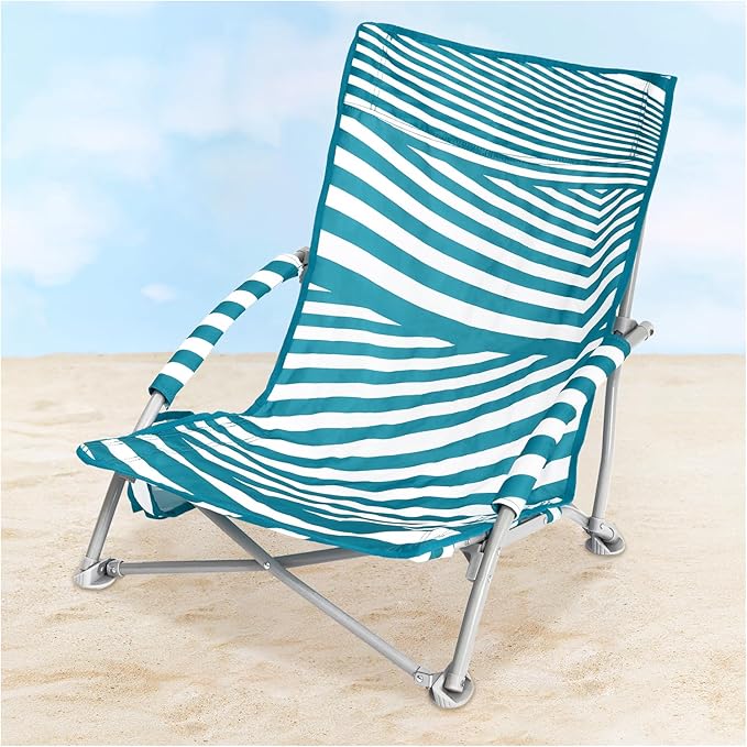 #WEJOY Low Beach Chairs for Adults Lightweight Beach Chair with Cup Holder Heavy Duty Portable Beach Chair for with Carry Bag for Outdoor Lawn Camp Trip Picnic Fishing