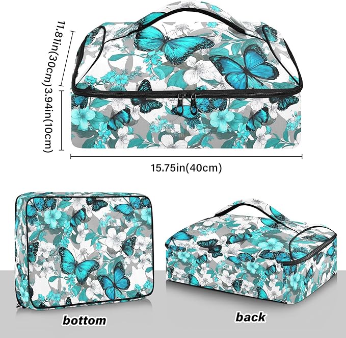 Casserole Carrier Cute Pattern Butterflies PrintInsulated Casserole Carrier for Hot or Cold Food Thermal Lunch Tote for Potluck Parties Picnic Beach Fits 9 x 13 Inches Baking Dish