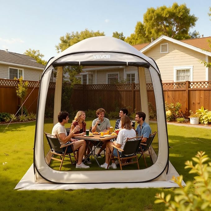 VEVOR 6 x 6 ft Pop up Screen House Tent 4-6 Person Portable Screen Gazebo with Carry Bag Netting Sides &amp Ground Stakes Quick Setup Screened Canopy for Garden Patio &amp Backyard and Outdoo