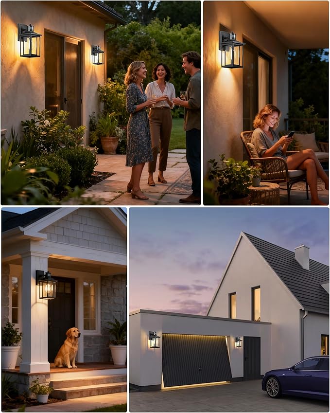 LTBLIGHT Motion Sensor Outdoor Wall Light 4-Modes Black Dusk to Dawn Lighting Fixture Waterproof Exterior Wall Mount Porch Lights for House Entry Backyard Patio 120V