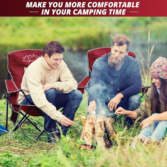 2PCS SAILARY Mesh Folding Camping Chairs Oversized Portable Outdoor Chairs Weight Capacity 325 lbs with Cup Holder Storage Pocket Carry Bag Red