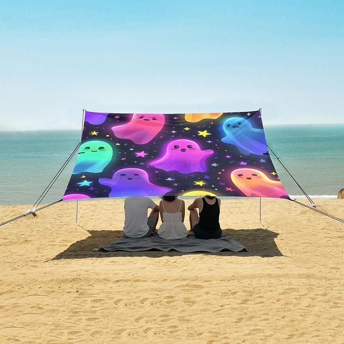 Beach Tent Sun Shelter Colorful Ghost Stars Lightweight &amp Easy Setup Beach Shade Canopy for Camping Fishing