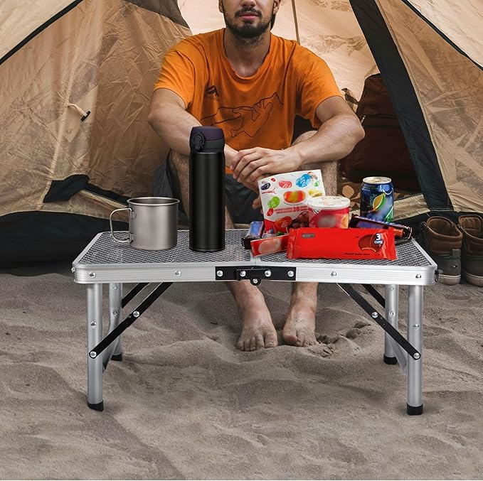 RedSwing Folding Grill Table Lightweight Height Adjustable Aluminum Table with Mesh Desktop and Mesh Bag for Outdoor Camping Picnic BBQ 2 Feet Sliver