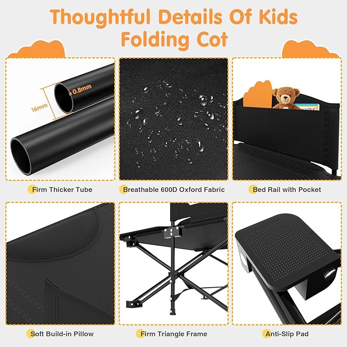 Suteck Kids Camping Cot Comfortable Toddler Cot Bed Easy to Store and Use Portable Sleeping Cot with Guardrail Lightweight Bed for Outdoor Indoor Home