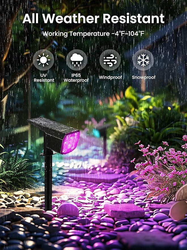 Solar Spot Lights Outdoor 9 Lighting Modes RGB Solar Lights Outdoor Waterproof IP65 63 LED Landscape Spotlights for Holiday Decorations