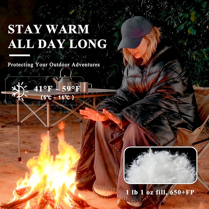MOOX Down Camping Blanket Packable Backpacking Camping Quilt Outdoor Lightweight Warm Water Resistant Puffy Sleeping Bag Travel Hiking 55x79 Waterproof Camp Throw Blanket Black