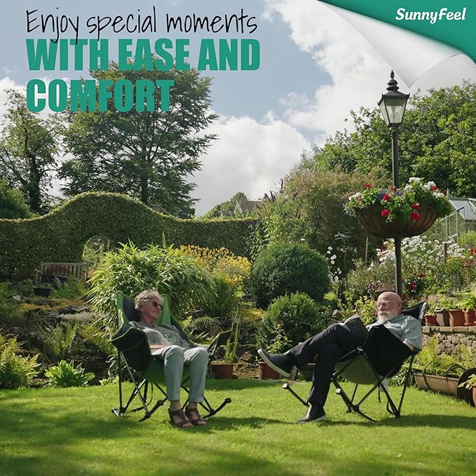 SUNNYFEEL Oversized Rocking Camping Chair 2 Pack Fully Padded Patio Chair with Side Pocket High Back Portable Lawn Recliner with Carry Bag Outdoor Rocker Camp Chairs for Adults Heavy Duty 500 LBS