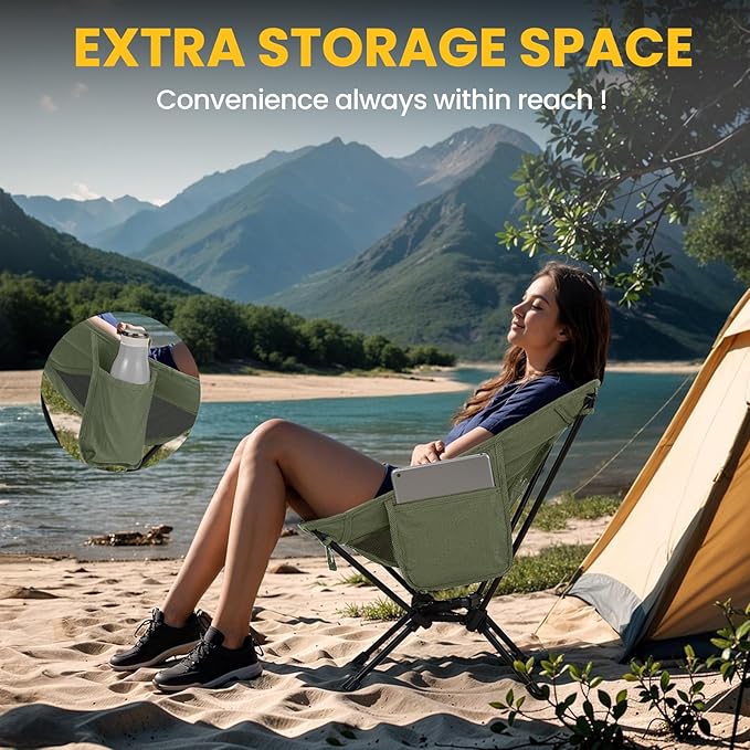 Overmont Ultralight Portable Camping Chair- Lightweight Folding Backpacking Chair Support up to 330Lbs Compact Beach Chair for Adults with Carry Bag for Backpack Hiking Fishing Outdoor Camp 2pcs