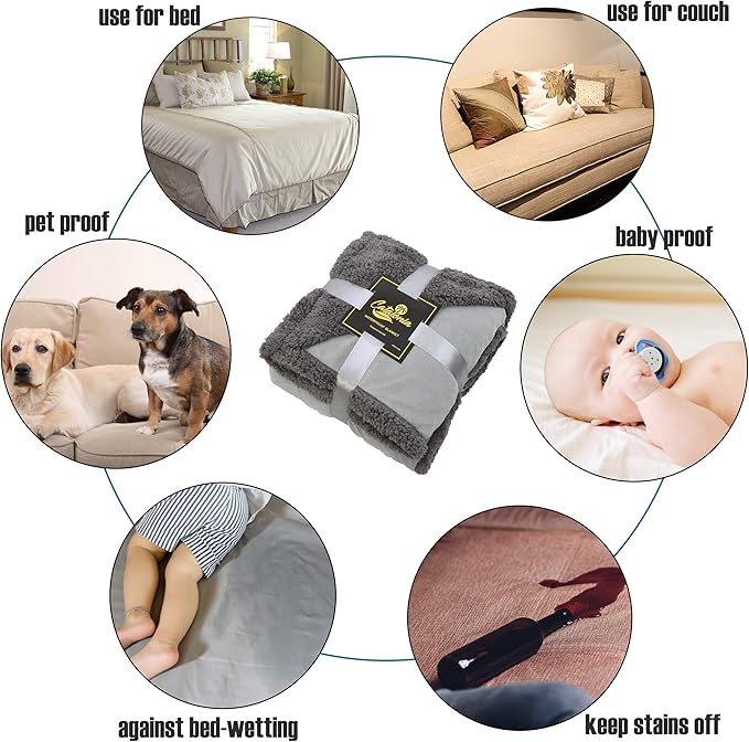 Catalonia Waterproof Bed Blanket Washable Leakproof Bed Cover Reversible Protector Blanket for Couch Sofa Stain Proof Blanket Pad for Adults 80X60 inches Red Plaid