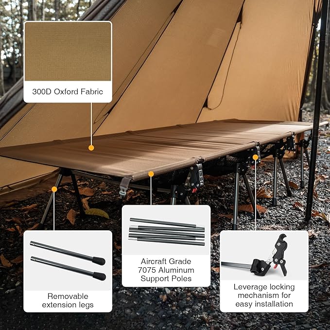 ONETIGRIS SUPRATIROS Extra Large Camping Cot Height Adjustable Oversized Sleeping Cot with Extending Legs for Camping Car Trips Truck Beach Office Nap Sturdy Supports Up to 400lbs