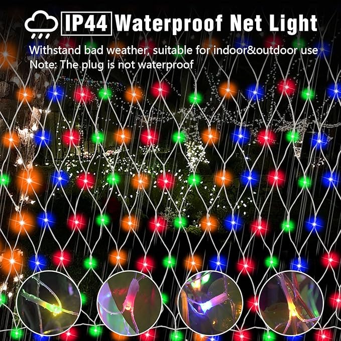 (Upgraded) Outdoor Christmas Lights 360 LED Sturdy Christmas Net String Lights 12x5Ft 8 Light Modes Christmas Decoration Lights for Backyards Gardens Bushes Lawns Patio New Year - Multicolored