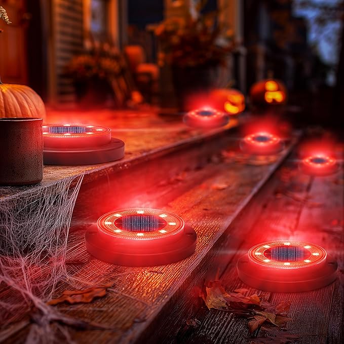 Flacchi Solar Ground Lights - Solar Powered Lights Outdoor Solar Disk Light Waterproof Landscape Light for Patio Yard Pathway Walkway Driveway (Red 12 Pack)