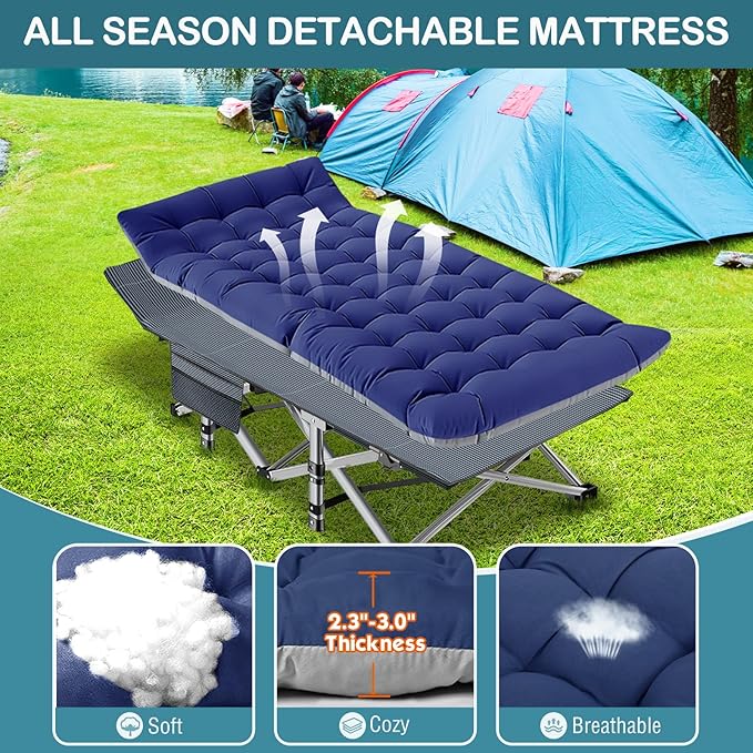 NAIZEA Oversized XXL Folding Camping Cot for Adults Heavy Duty Outdoor Bed with Carry Bag Portable Sleeping Bed for Outdoor Travel Camp Beach Vacation