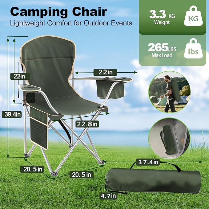 Folding Camping Chairs Durable 600D Oxford Portable Outdoor Chair with Cooler Pouch Cup Holder &amp Storage Pocket for Camping Beach Fishing