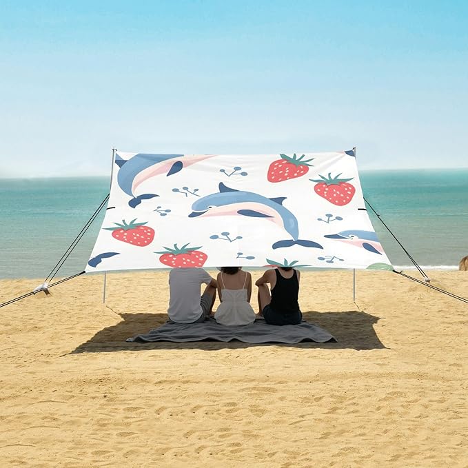Dolphin Strawberry Camping Sun Shelter Beach Tent Portable Beach Sun Shade Outdoor Canopy for Camping Trips Fishing Picnic