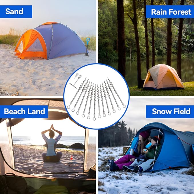 14 Ground Anchors Screw in Non-Rust Cast Aluminum Detachable Tent Stakes for Camping Tents Sand Trampoline Swing Sets and Sheds（16 Packs）