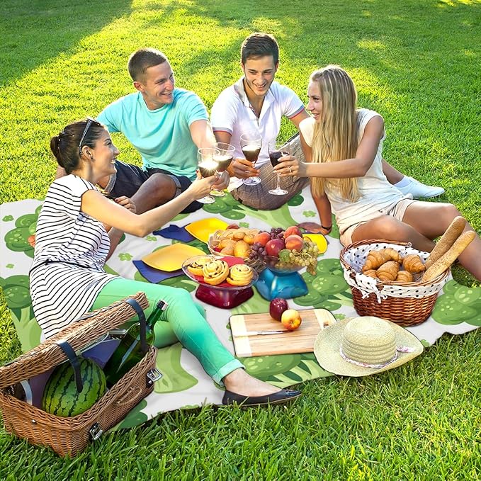 Waterproof Sandproof Beach Blanket 59''×68'' Vegetables Polyester Outdoor Picnic Blanket with 4 Stakes &amp Storage Bag for BeachCampingVacation Broccoli