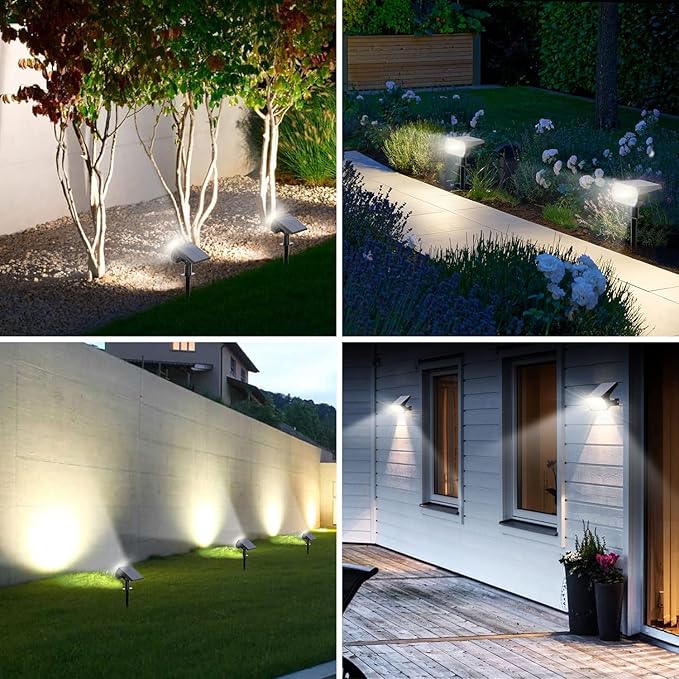Solar Spot Lights Outdoor Waterproof IP65 [6 Pack/52 LED] 2-in-1 Solar Landscaping Spotlights 3 Lighting Modes Solar Powered Garden Flood Light for Patio Pathway Driveway Yard Pool (Cool White)