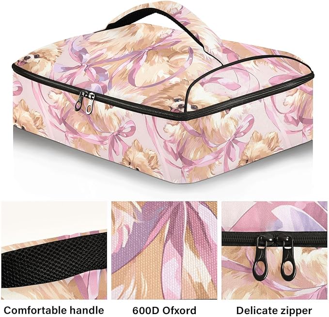 Casserole Carrier Adorable DogsInsulated Casserole Carrier for Hot or Cold Food Thermal Lunch Tote for Potluck Parties Picnic Beach Fits 9 x 13 Inches Baking Dish