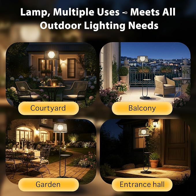 EcoGreen U-Shaped Solar Outdoor tanding Lamp with Table – 21×14×55 Inch Modern Outdoor Light Solar Powered 8H Warm Glow Waterproof for Porch Garden Balcony(Gray Single Pack)