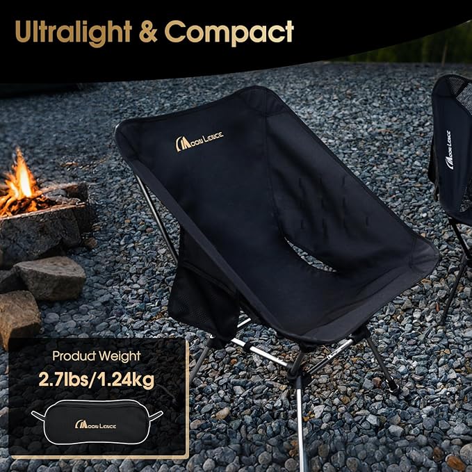 MOON LENCE Portable Camping Chair Plus Larger &amp Roomier Compact and Lightweight Still Folding Chair for Backpacking &amp Hiking 330Lbs Capacity (Black)