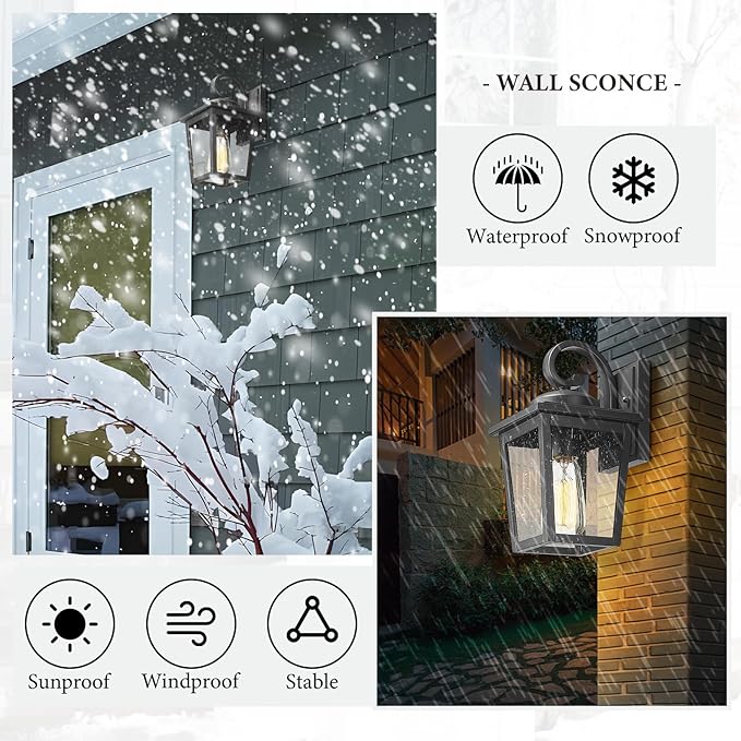 Outdoor Light Fixtures Wall Mount Waterproof Exterior Wall Lanterns with Seeded Glass Outside Wall Sconces Front Porch Lights for House Garage Doorway Patio