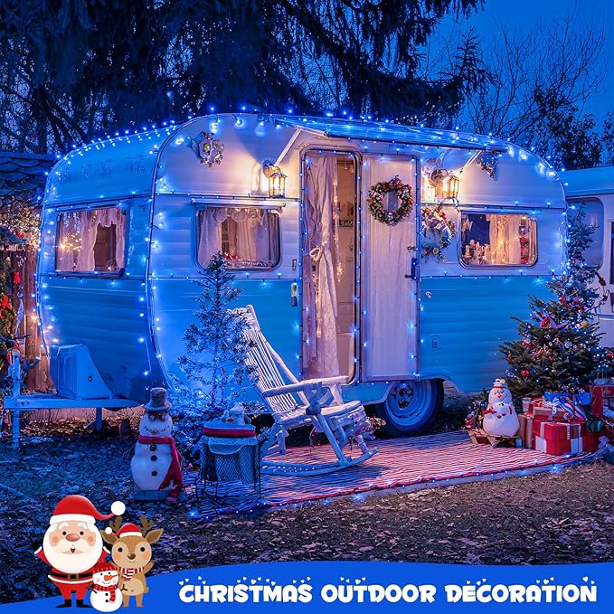JMEXSUSS 2 Pack 100 LED Blue Christmas Lights Battery Operated Each 33 FT Blue String Lights Indoor Outdoor WaterproofChristmas Tree Lights with Remote for Garden Porch Yard Decor