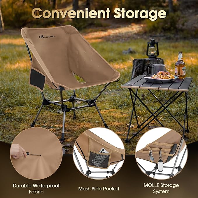 MOON LENCE Portable Camping Chair Plus Larger &amp Roomier Compact and Lightweight Still Folding Chair for Backpacking &amp Hiking 330Lbs Capacity (Desert Rust)