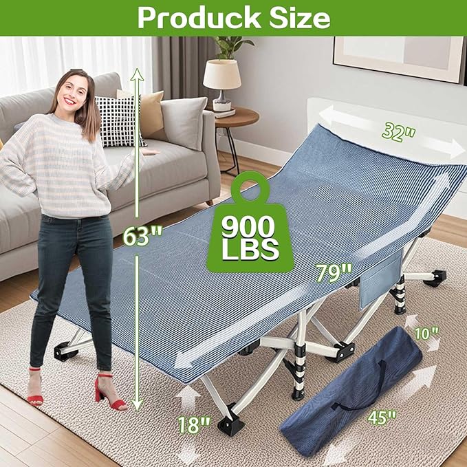 XXL Camping Cot Oversize Sleeping Cot with Comfortable Mattress Extra Large Camping Cots for Adults Cot Bed Include Carry Bag Portable Folding Bed Easy to Set Up Nap Office Indoor Vacation