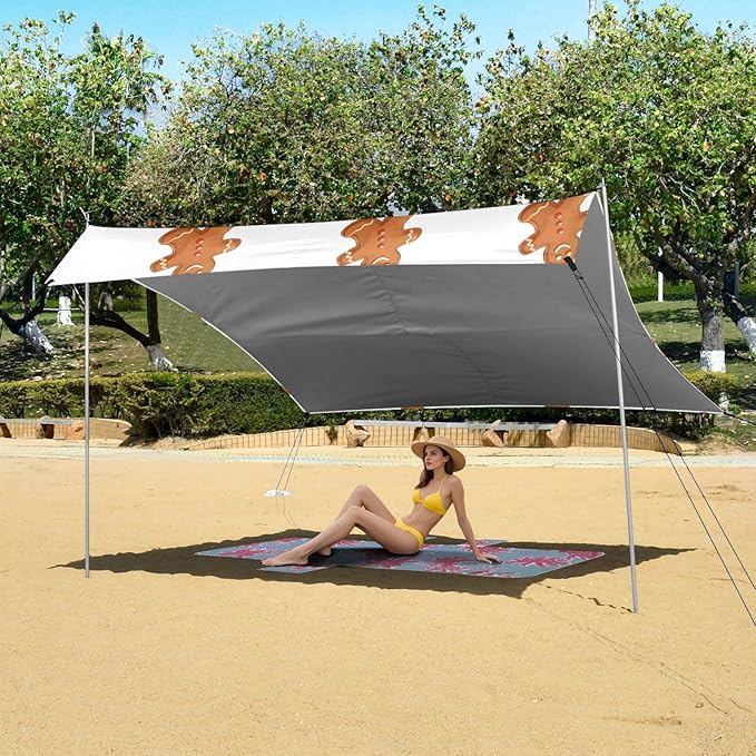 Christmas Gingerbread ManCamping Sun Shelters 9.2 x 10.5 FT Beach Canopy Tent Sun Shade with Carrying Bag for Camping Trips Fishing Backyard Fun or Picnics 21341648