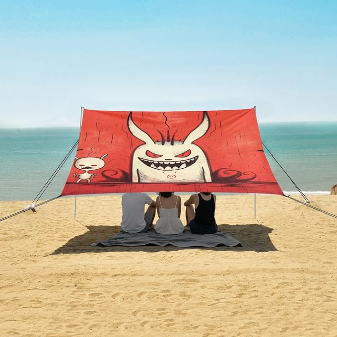 Beach Tent Sun Shelter Gothic Devil Rabbit Lightweight &amp Easy Setup Beach Shade Canopy for Camping Fishing