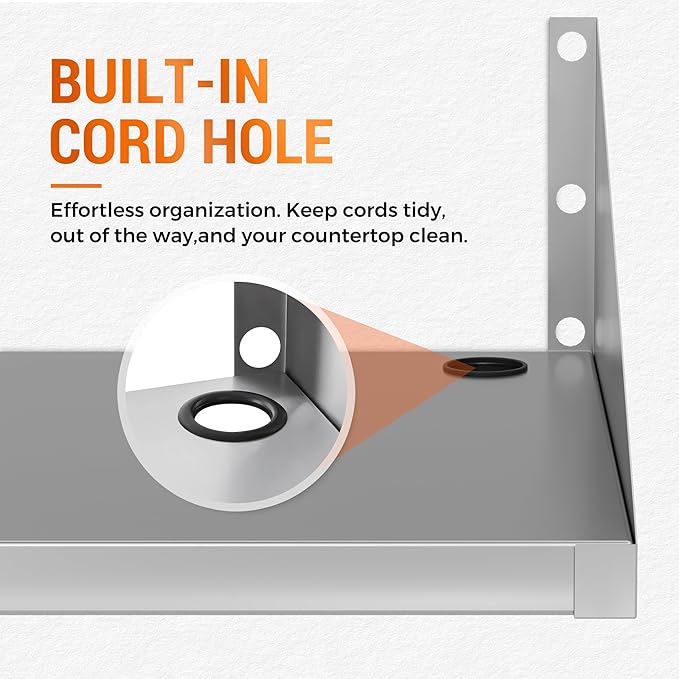 Stainless Steel Microwave Shelf Wall Mount Commercial 430 Steel Metal Rack Heavy Duty 150 lbs Floating Shelving Cord Management Hole for Kitchen Laundry Garage 24x18