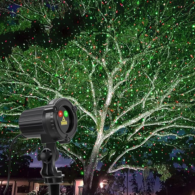 Laser Christmas Projector Lights Outdoor Outdoor Garden Laser Light Landscape Lights with Red and Green Stars IP65 WaterproofCold Resistant. Suitable for Holiday Party Garden Decorati
