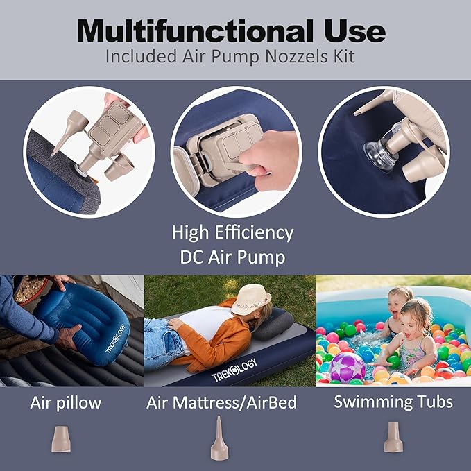 TREKOLOGY Twin Size Air Mattress with Built-in Pump – Quick Inflate Camping Air Bed for Adults &amp Guests – Durable Blow Up Bed with Electric Pump – Inflatable Mattress - Inflates in Only 90 Seconds