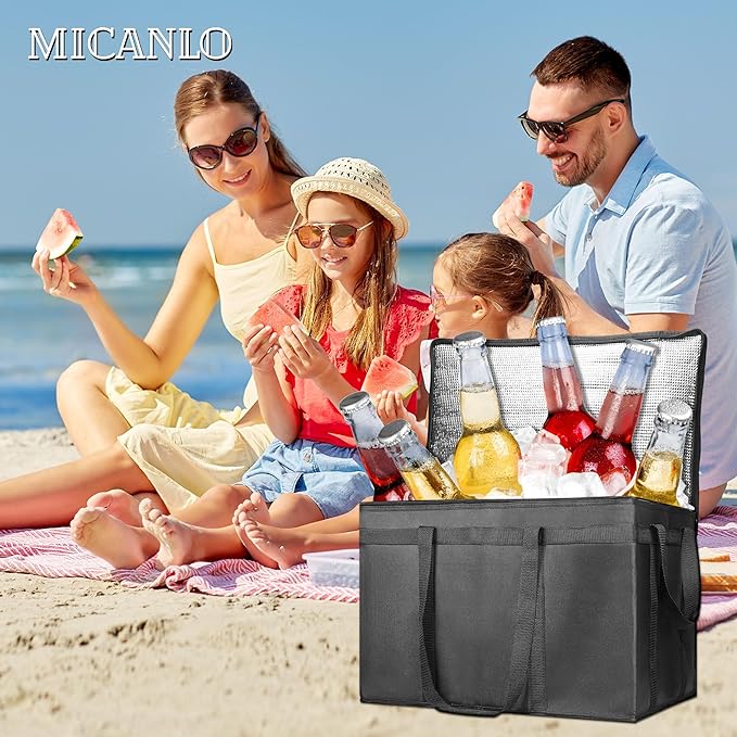 Pack of 2 Insulated Food Delivery Bag with Hard Bottom XXXL Large Reusable Thermal Cooler Grocery Tote Bag Commercial Pizza Delivery Box Carrier for Uber Eat Door Dash Essentials Hot and Cold Food